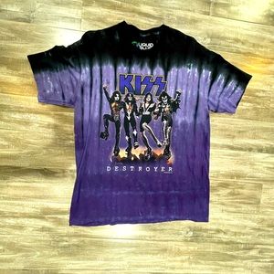 KISS T- SHIRT BKACK/PURPLE TIE DYE SIZE L